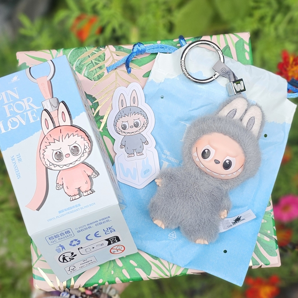 POPMART PIN FOR LOVE PLUSH PENDANT Character: “W” Gray Bunny Plush Keychain